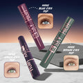 Three eyelash products with color-changing effects on eyes against a starry night sky background.