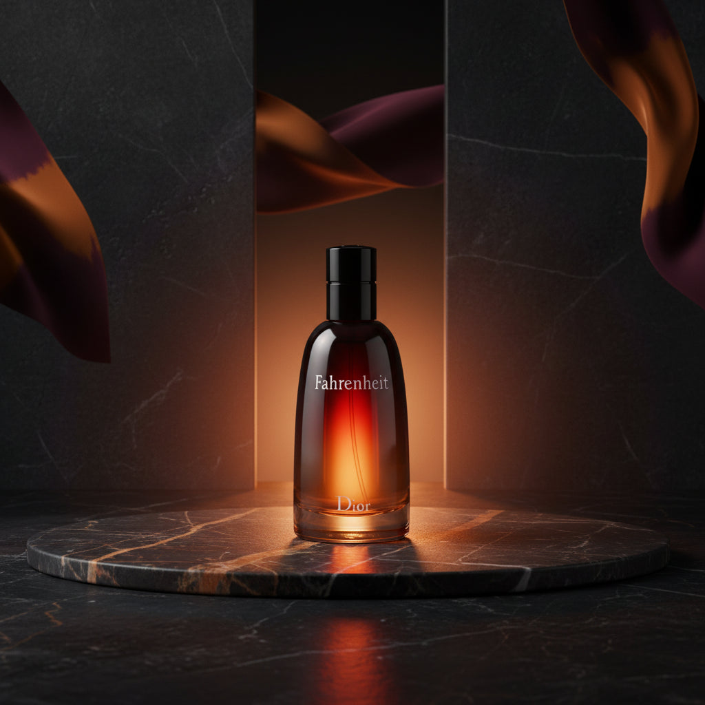 Dior Fahrenheit perfume bottle with gradient design on a white background