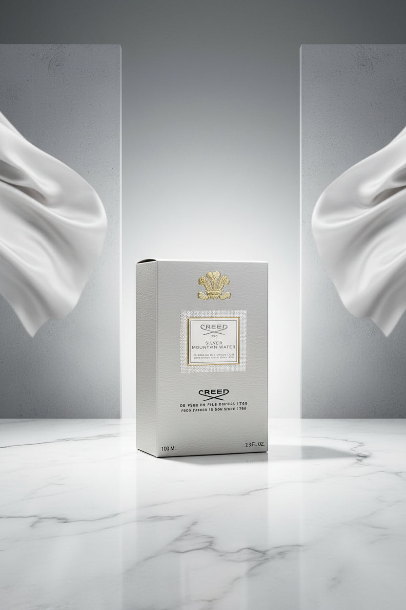 Creed mountain water perfume box on a white background