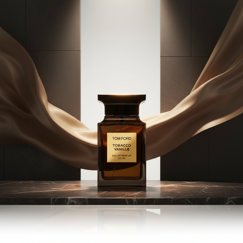 Tom Ford Tobacco Vanille Eau de Parfum 100ml bottle, featuring a dark amber-brown glass bottle with a prominent gold label.