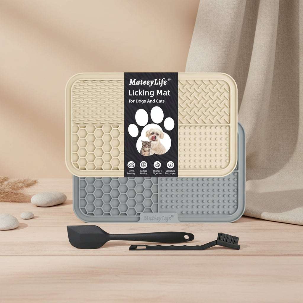 MateeyLife Licking Mat for pets with a brush on a white background